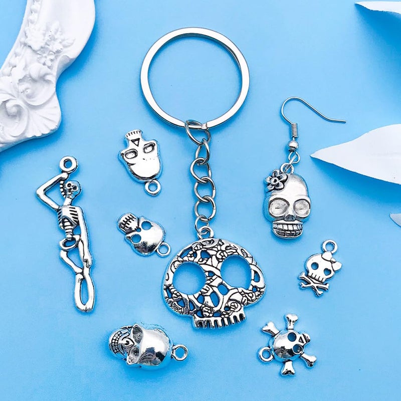 ALIMITOPIA Skull Head Charm Skeleton Bone Halloween DIY Jewelry Making Charm Pendant for Punk Necklace Bracelet Accessaries(32pcs;Silver Tone) - Image 5
